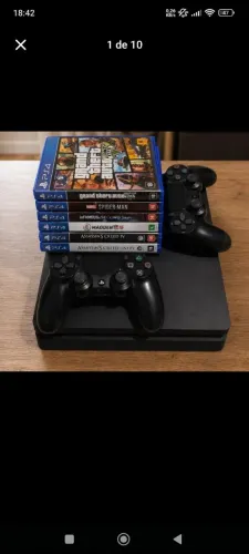 PS4 SLIM 1TB + 2 CONTROLES + 8 JOGOS