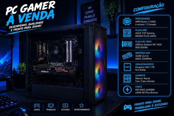 PC GAMER À VENDA ? RYZEN 5 5600 + RX 7600