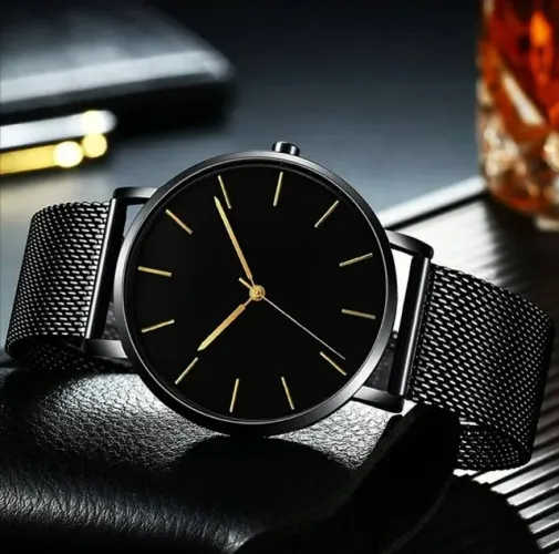 Relógio Black Negócios Empresarial Masculino Ultrafino Malha De Aço Quartzo Formal/Casual