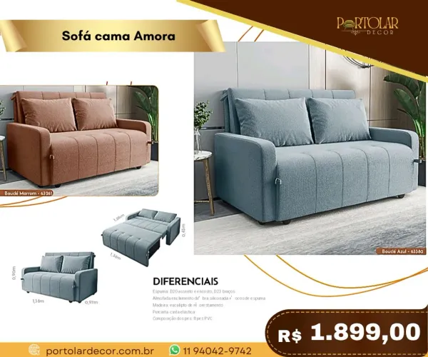 Sofá cama Amora , à pronta entrega