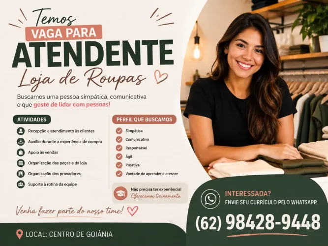 Vaga Atendente | R$ 2.000