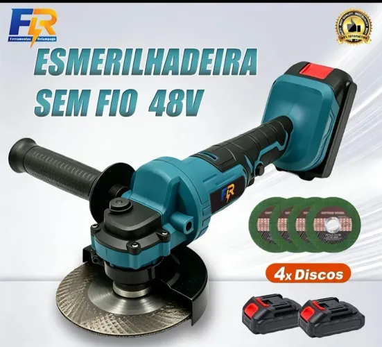 Esmerilhadeira Recarregável 48V 100mm 2 Baterias 4 Discos Portátil Multifuncional