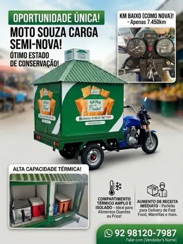 Triciclo carga compartimento térmico semi-nova 2024