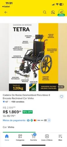 Cadeira de rodas Tetra reclinável