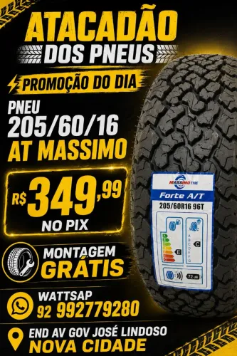 PNEU 205/60/16 AT MASSIMO R$ 249,99 NO PIX
