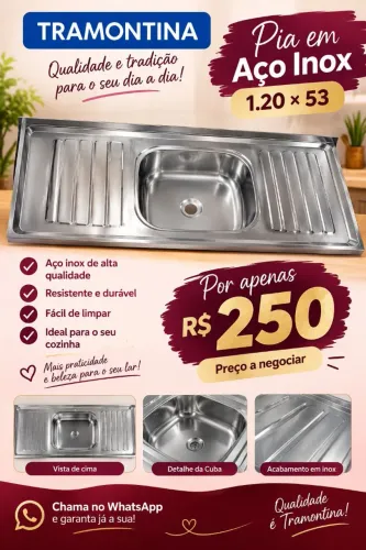 Pia Tramontina em aço inox