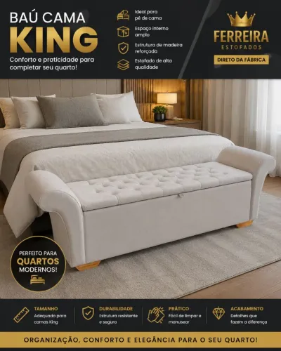 Baú Cama King Reforçado - Direto da Fábrica