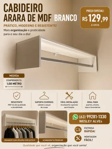 Arara de roupas mdf 1mt