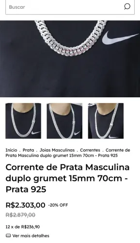 Prata elo duplo 15mm 70mm 