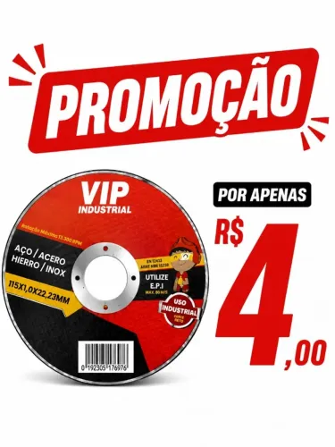 DISCO CORTE 115X1,0X22,23 VIP INDUSTRIAL AÇO/INOX