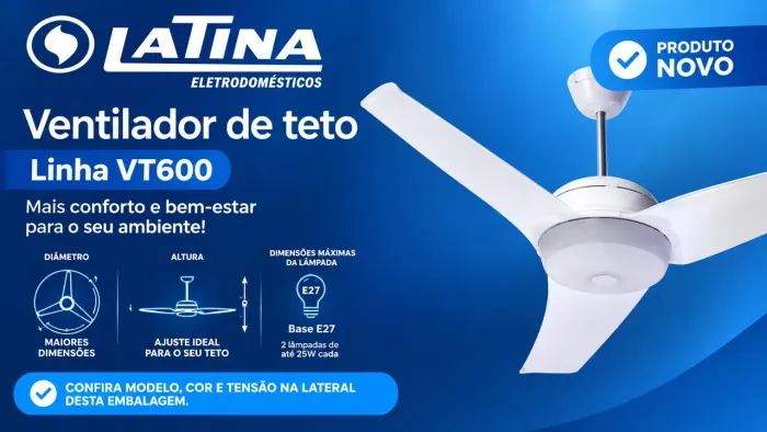 Ventilador de Teto Latina VT673 com Controle Remoto - 127V | NOVO