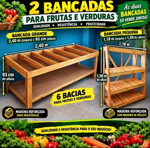 Prateleira de madeira para Mercado e Frutarias.