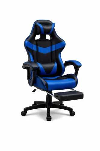 Cadeira Gamer Estofado Couro Sintético Reclinável Altura Ajustável Apoio Para Pés 