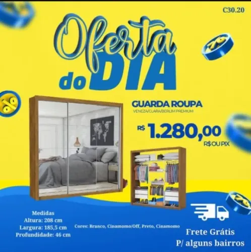Guarda roupa c/portas espelhadas (Pague na entrega)