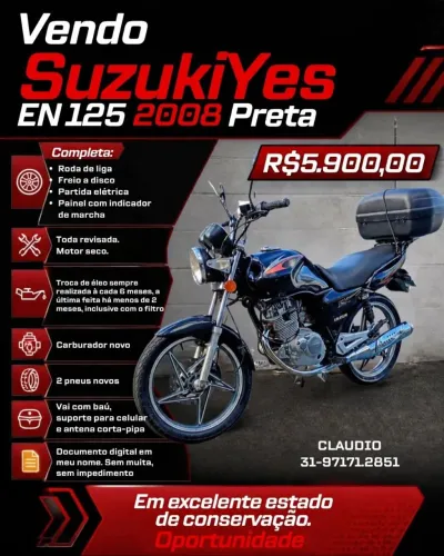 Suzuki Yes 125 2008 Preta Conservada