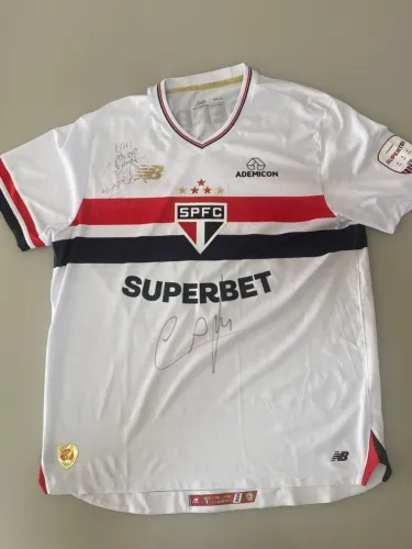 Camisa São Paulo 2025 #5 Lugano autografada por Lugano e Cafú