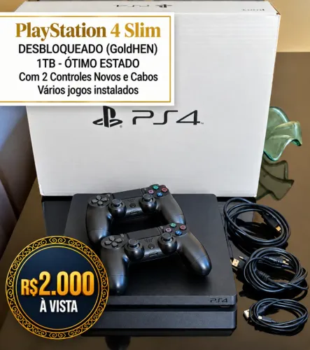 PS4 Slim 1TB Desbloqueado + 35 jogos já instalados