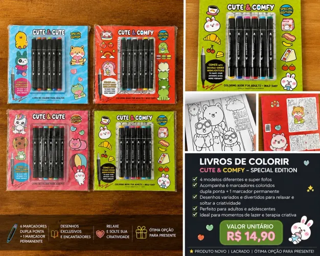 ? Kit Livro de Colorir para Adultos + 6 Marcadores Dupla Ponta | Novo | Edição Especial