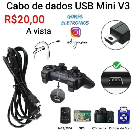 Cabo de carga para Controle Ps3 e outros eletrônicos em geral - Cabo V3 (Loja Fisica)