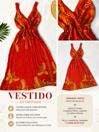 Vestido Feminino Estampado Vermelho com Amarração