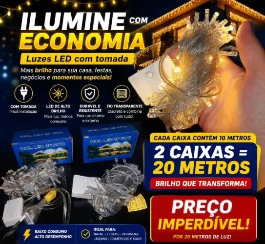 Luzes Pisca Led 20 Metros Multi Funções Cor Branco Quente Lindas