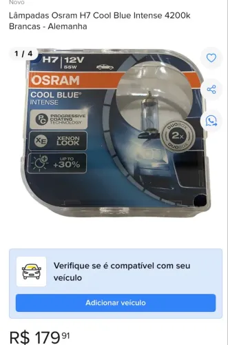 Lâmpadas Osram H7 Cool Blue Intense 4200k Brancas - Alemanha