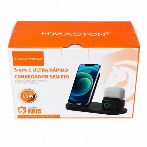 Carregador Sem Fio 3 em 1 H'MASTON YD15 - 15W Turbo