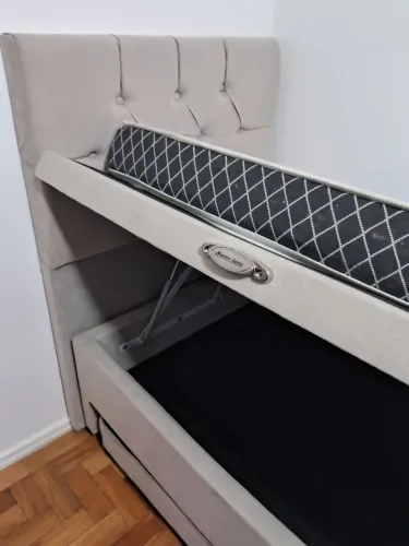 Cama solteiro box baú + colchão + cabeceira