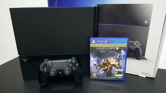 Playstation com controle original e jogos/ desbloqueado /versão 12xxx preto fosco