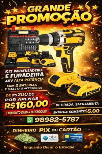 Kit parafusadeira e furadeira 48v 2 baterias completa 
