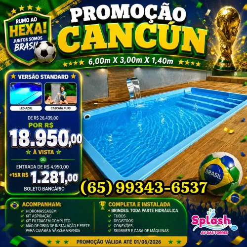 Piscina Cancún 6,00 x 3,00 x 1,40 Completa e Instalada