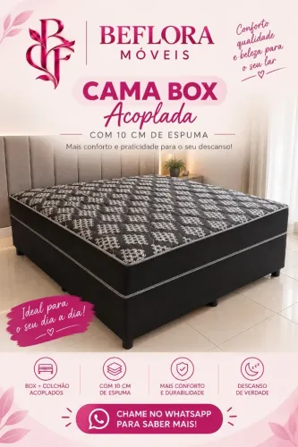 Cama box casal acoplada 10cm de espuma - NOVA
