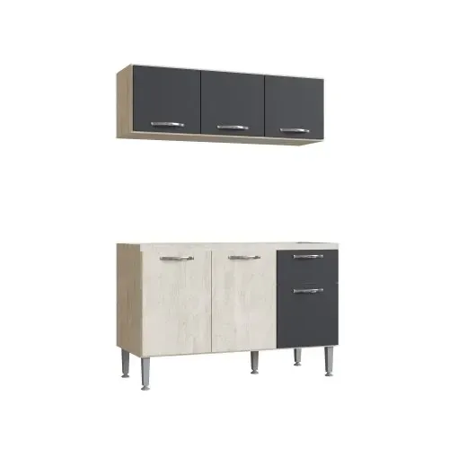 Kit Cozinha Compacta - 2 Peças Balcão e Aéreo 6 Portas Crema Grafite