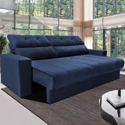 Sofá 3 lugares Cama inBox Clean com Assento Retrátil, Encosto Reclinável em Tecido Velusof