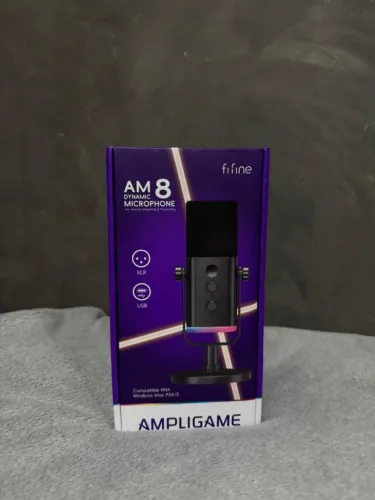 Microfone Gamer Fifine Ampligame, Am8, USB/XLR, RGB, Preto