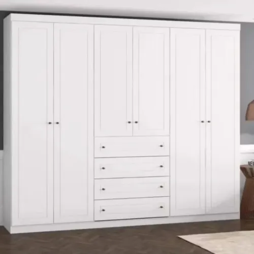 Guarda Roupa Casal Nova York 6 Portas 4 Gavetas Espresso Móveis Branco