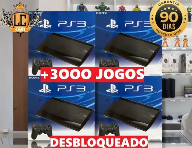 PS3 SLIM 5OOGB DESBLOQUEADO + 3OOO JOGOS + O3 MESES GARANTIA ( LOJA FISICA )