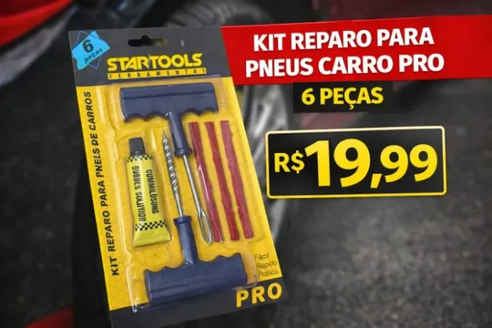 Kit Reparo Pneu Automotivo 6 Peças Com Cola Para Carro