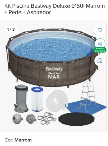 Kit Piscina Bestway Deluxe 9150l Marrom + Rede + Aspirador