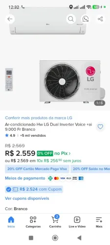 Ar condicionado lg 9000 BTUs instalação incluso