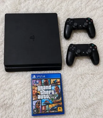 Playstation 4 slim 1 TB - 2 controles - GTA V Midia Física