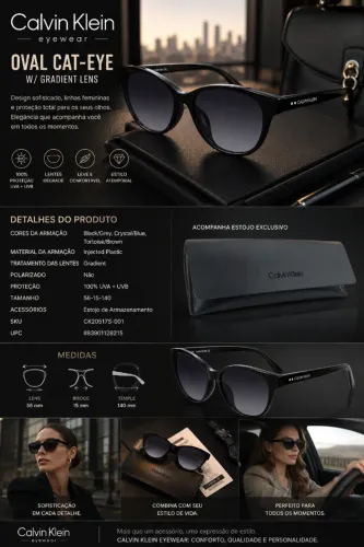 Óculos de sol Calvin Klein Oval Cat-Eye Original: