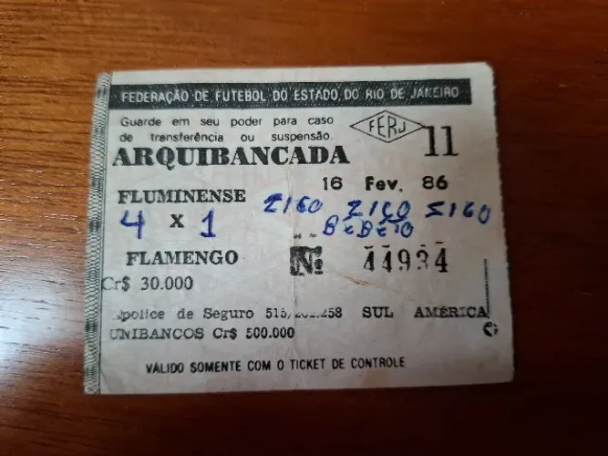 Ingresso antigo usado Flamengo 4x1 Flu a volta de Zico 1986