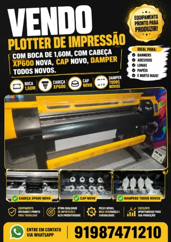 Vendo plotter de impressão com boca de 1,60m, com cabeça XP600 nova, cap novo, damper todo