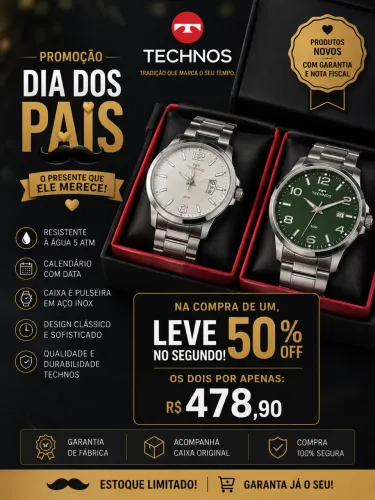 ? Compre 1 e Ganhe 50% OFF no Segundo Relógio!