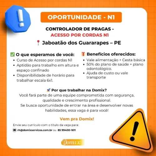 Acesso por corda Nível 1 - Controlador de Pragas com Foco em Limpeza Especializa