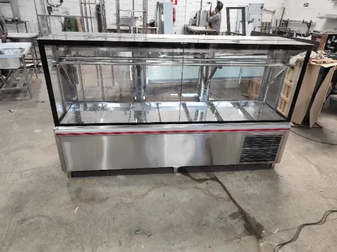 Balcão carne inox 1900mm com vidro duplo ? exposição premium