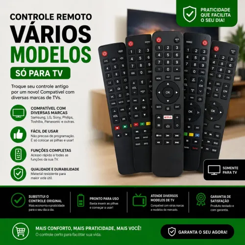 Controle remoto compatível com diversas marcas de tv