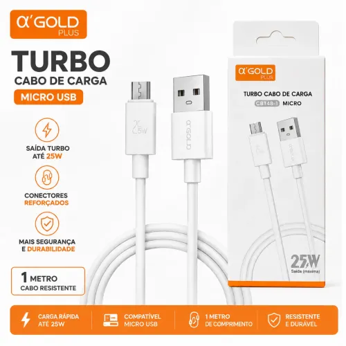 Cabo Turbo Micro USB 25W ?Gold Plus 1 Metro Carregamento Rápido