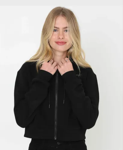 Casaco moletom cropped preto